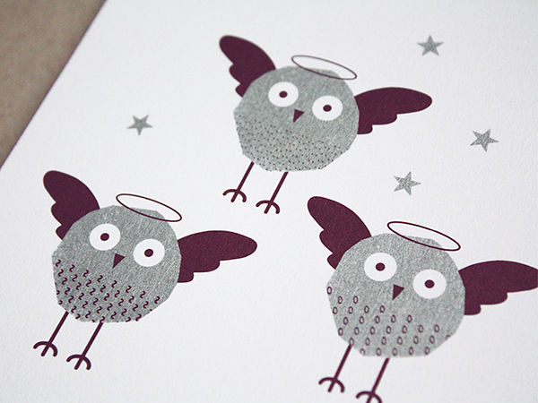 Weihnachtskarte mit Eulen / Christmas Card with Owls